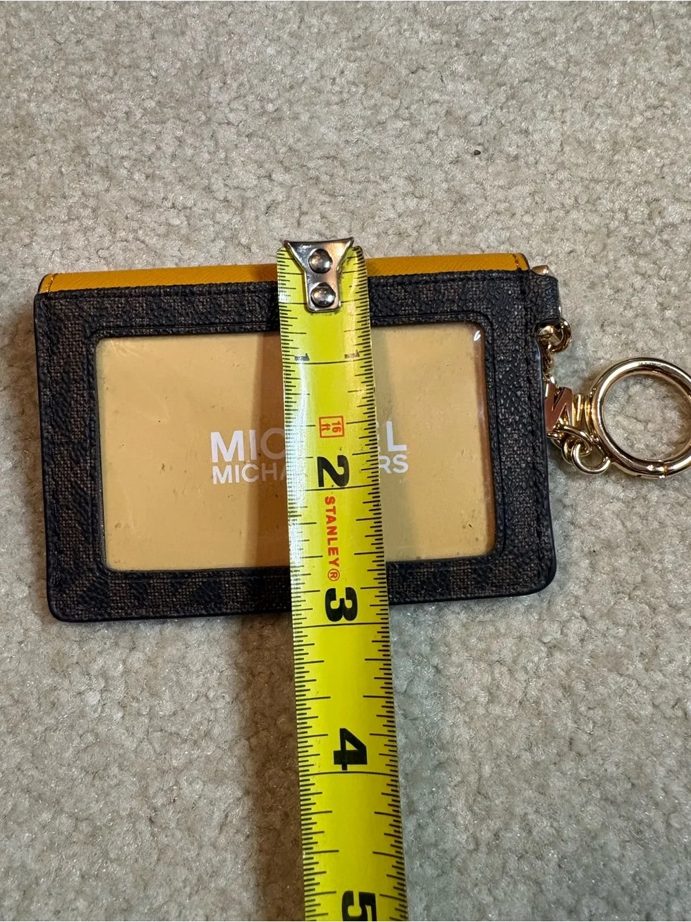 Michael Kors Mustard Yellow & Brown Logo Card Case Keychain